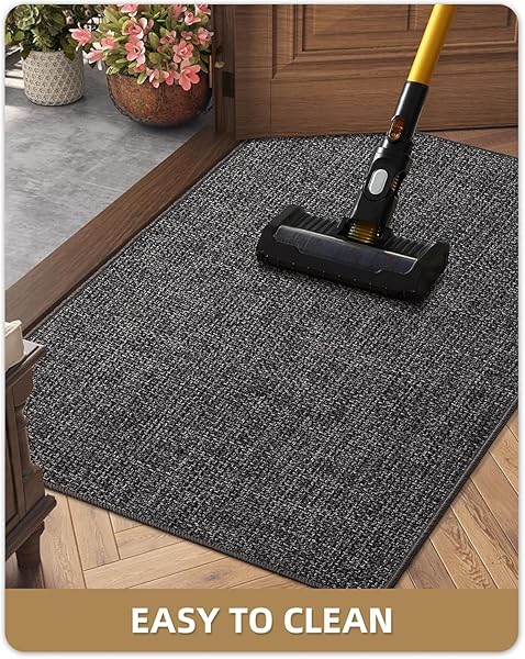 COLOR&GEOMETRY LARGE THIN FRONT DOOR MAT INDOOR ENTRANCE NON SLIP RUBBER BACKED, 32″X48″ INDOOR DOOR MATS FOR ENTRYWAY, DIRT TRAPPER DOUBLE DOORMAT, WASHABLE FRONT DOOR RUGS, CHARCOAL GREY