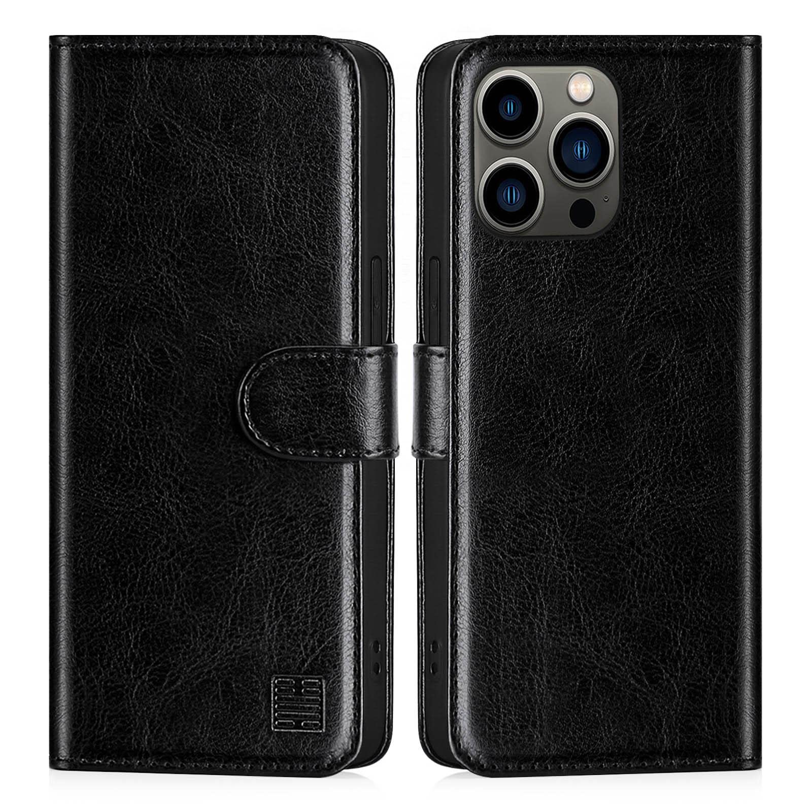 32nd Book Wallet PU Leather Flip Case Cover For Apple iPhone 14 Pro (6.1"), Design With Card Slot and Magnetic Closure - Black