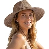 FURTALK Sun Hat Panama Fedora Straw Beach Hat with Wind Lanyard UPF | Packable for Travel, Hidden Hook and Loop Fit, Breathable Sweatband, Ideal for Summer Pool, Hiking &amp; Gardening