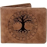 THTCSQ Vikings Gift,Tree of Life Leather Wallet, Engraved Personalized Leather Wallet,Nordic Norse Amulet wallet,Vikings Warrior wallet Norse Gods Gifts (Tree)