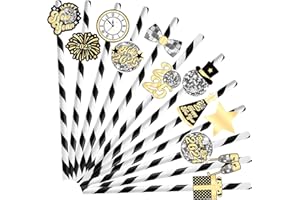 YQUQWN, 24Pcs Disco New Years Paper Straws 2025 Disco Ball Straw for Disco Party Decorations New Years Eve Party Supplies 2025 New Years Eve Drinking Paper Straws for Happy New Year Decorations 2025