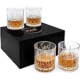 K&K Home Whiskey Glasses Set of 4-12 Oz Diamond Bourbon Glass, Old Fashioned Liquor Vodka Bourbon Cocktail Scotch Bar Glasses Set