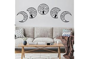 ASMANNA 5 Pcs Tree of Life Wall Art Moon Phase Wall Decor Wooden Moon Phase Wall Hanging Mandala Moon Decor Bohemian Lunar Aesthetic Art for Bedroom Living Room Dorm Apartment Office(black)