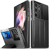 VENA vCommute Wallet Case Compatible with Samsung Galaxy S23 Ultra (2023), (Military Grade Drop Protection) Flip Leather Cover Card Slot Holder with Kickstand - Space Gray