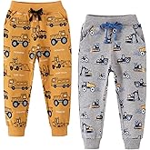 GLEAMING GRAIN Little Boys Jogger Pants Toddler Boys' Drawstring Elastic Waist Cotton Casual Sweatpants 1PC/ 2 PCS Set