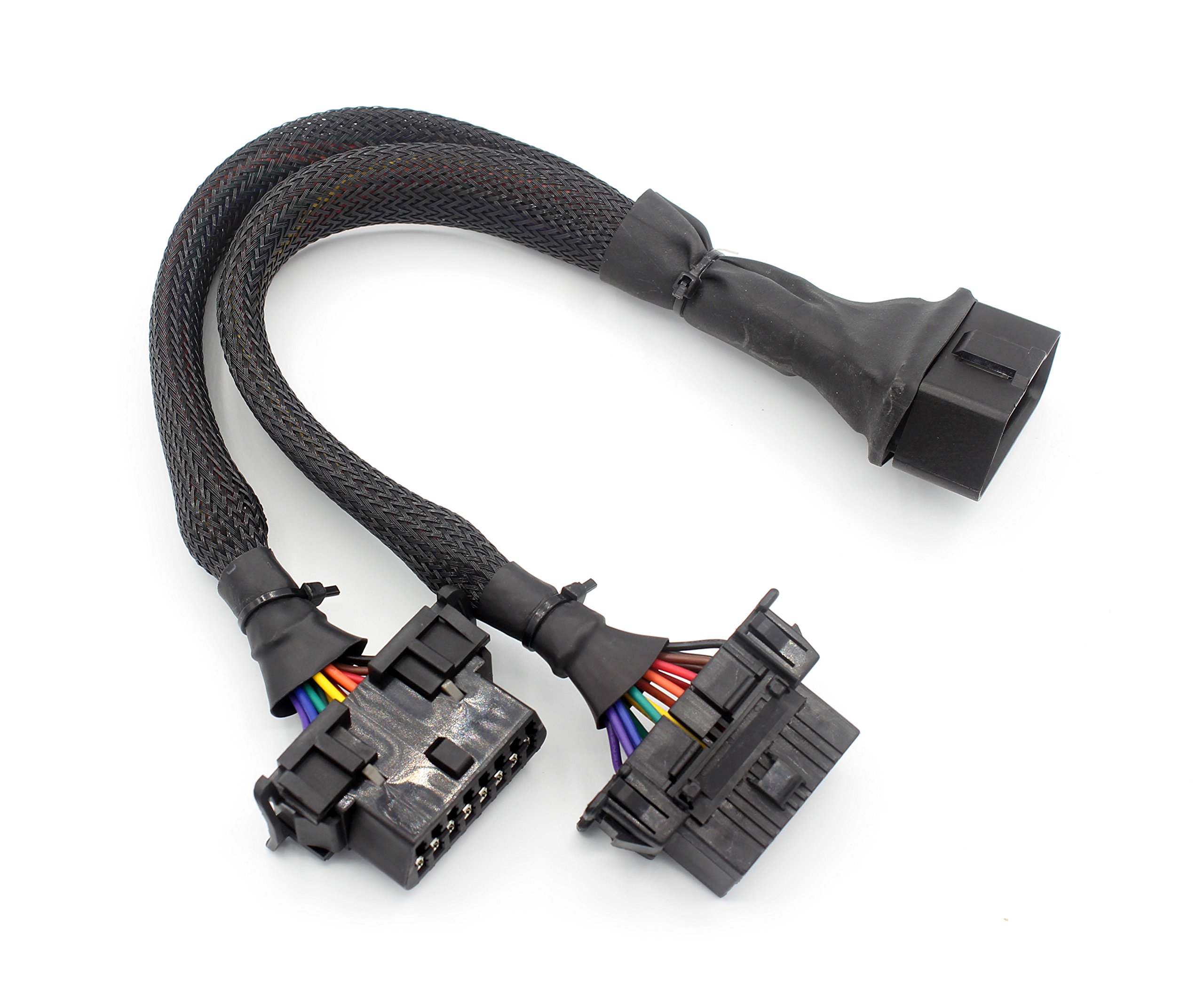 LoongGate OBD-II OBD2 Splitter Cable Military Grade - Super Durable Cord 16 Pin Pass Through - Male and Dual Female, J1962M to 2-J1962F - 0.3 Meters