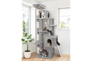 Globlazer Heavy Duty Cat Tree, 70 inch Sturdy Cat Tree for Indoor Cats Extra Large Cat Tower with Scratching Post, Hammock, Cat Condo for Adult Cats Kittens, F70 Pro, Light Grey