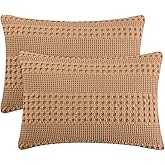 PHF 100% Cotton Waffle Pillow Shams King Size, 2 Pack 20" x 36" Soft Skin-Friendly Pillowcases, No Filling, Aesthetic Woven and Breathable Waffle Weave Pillow Case Covers for Bed, Clay
