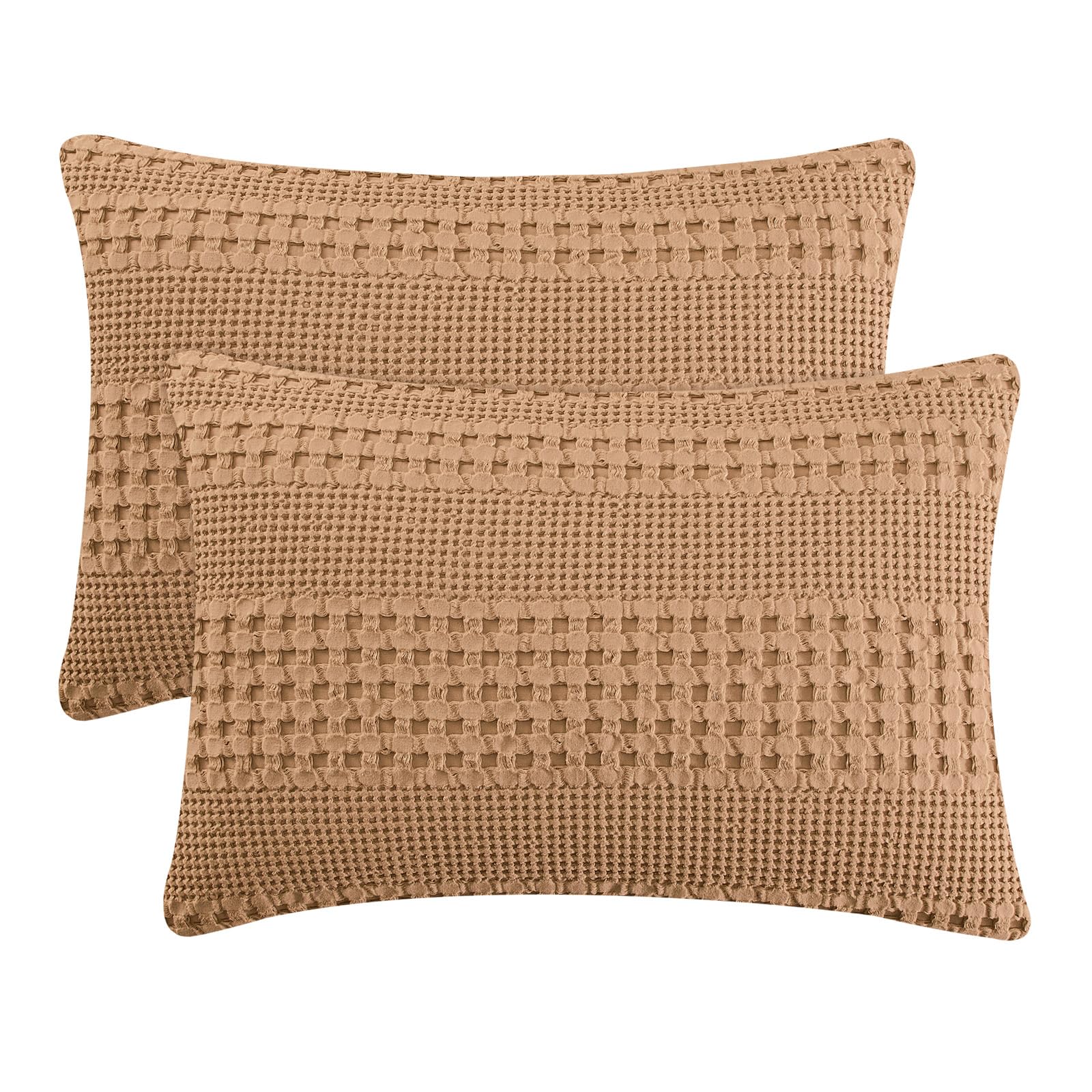 Photo 1 of PHF 100% Cotton Waffle Pillow Shams King Size, 2 Pack 20" x 36" Soft Skin-Friendly Pillowcases, No Filling, Aesthetic Woven and Breathable Waffle Weave Pillow Case Covers for Bed, Camel