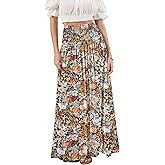 LiCot Womens Maxi Skirt High Waist Smocked Boho Flowy Print Casual Floral Long Skirts