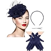 Geyoga 50s Fascinator Hat for Women Funeral Veil Hat Pillbox Cocktail Tea Party Headpiece and Lace Glove
