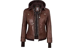 Decrum Real Leather Jacket Women - Detachable Hooded Bomber Lambskin Womens Leather Jackets