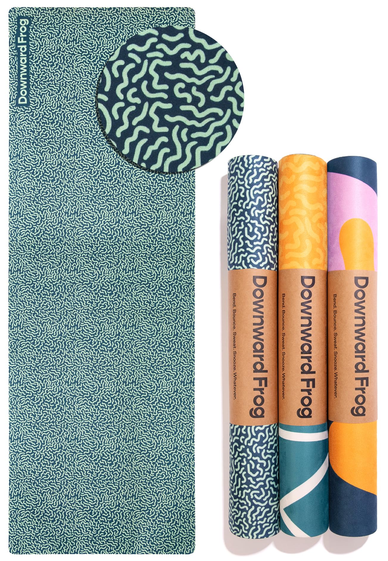 Downward Frog Travel Yoga Mat Lightweight Foldable – Printed Pilates Mat for Women, Colourful Patterned Hot Yoga Mat – Eco Natural Rubber Mat for Bikram, Fitness & Meditation - Whirly 2mm