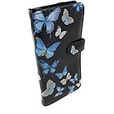 Shag Wear Butterflies Large Wallet for Women – Vegan Faux Leather Clutch Purse with Butterfly Design, Nature Theme, Magnetic Snap Closure, Card and Bill Organizer (Black)