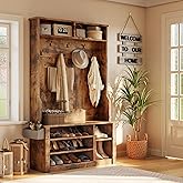 Aiho Entryway Hall Tree with Bench and Storage, 3-in-1 Hall Tree with Coat Rack, Adjustable Shoe Bench, 2-Tier top Storage, f
