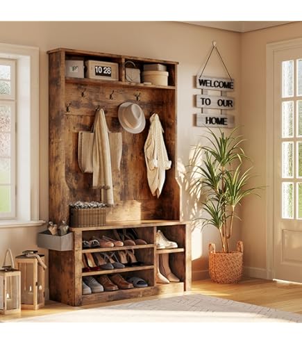 Amazon.com: SANPON Bamboo Hall Tree with Bench for Entryway Coat