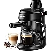 SHARDOR 3.5 Bar Espresso Machine with Milk Frother for Cappuccino and Latte | Die-Cast Aluminum Boiler, 800W Fast Heating, One Knob Easy Control, 4 Cups, Balanced Flavor, Compact Design, Easy to Use