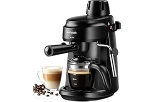 SHARDOR 3.5 Bar Espresso Machine – 4-Cup Compact Espresso Maker with Milk Frother, 800 W Preheating Cappuccino Machine for Home, Black