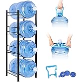 Klvied 5 Gallon Water Jug Holder,4-Tier Heavy Duty Water Jug Rack for Water Bottle Organizer, Detachable Water Bottle Storage Rack, 5 Gallon Water Cooler Jug Rack for Kitchen, Office, Living Room