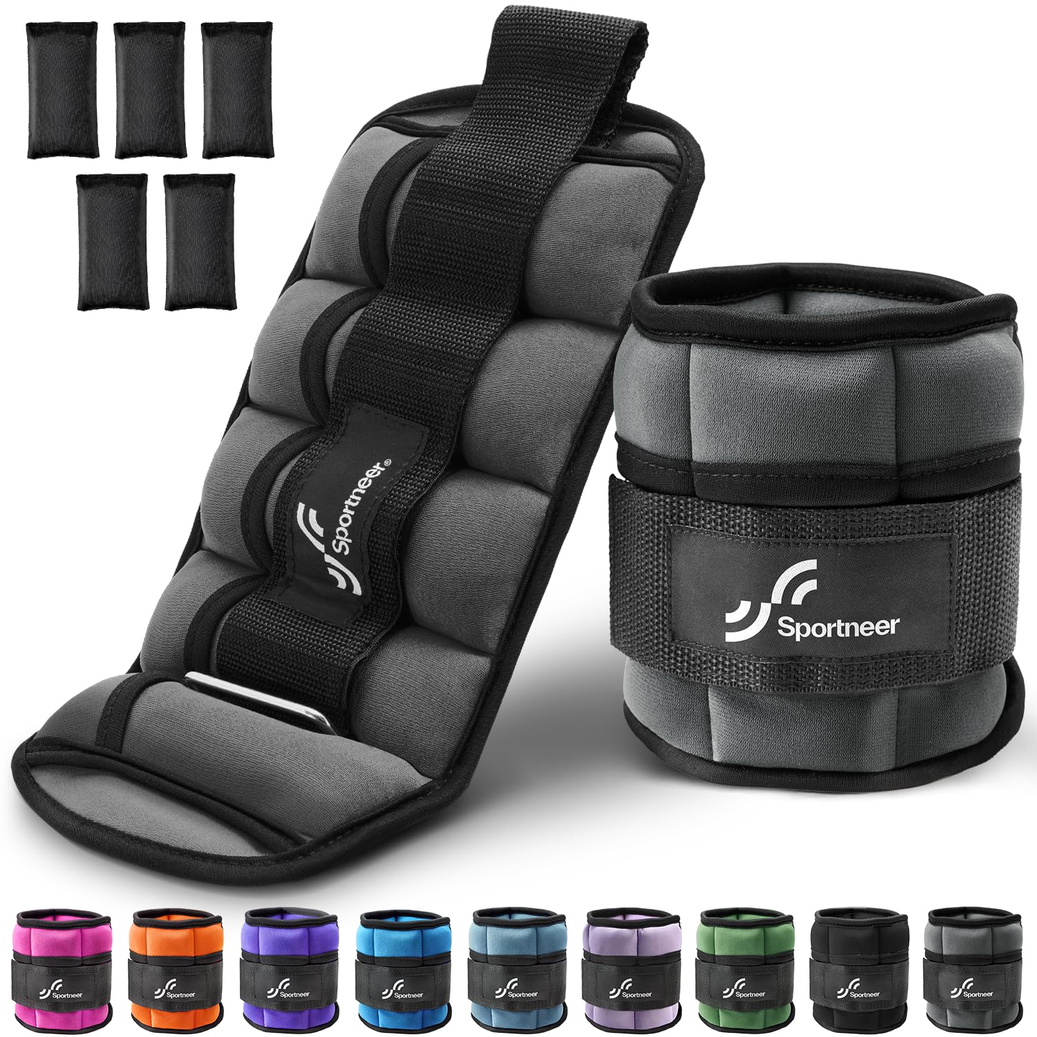 Sportneer Adjustable Ankle Weights Set: Leg Weights, Ankle Weight Wrist Weight Straps, 0.45-1.6kg for Per Ankle, 0.9-3.2kg for a Pair