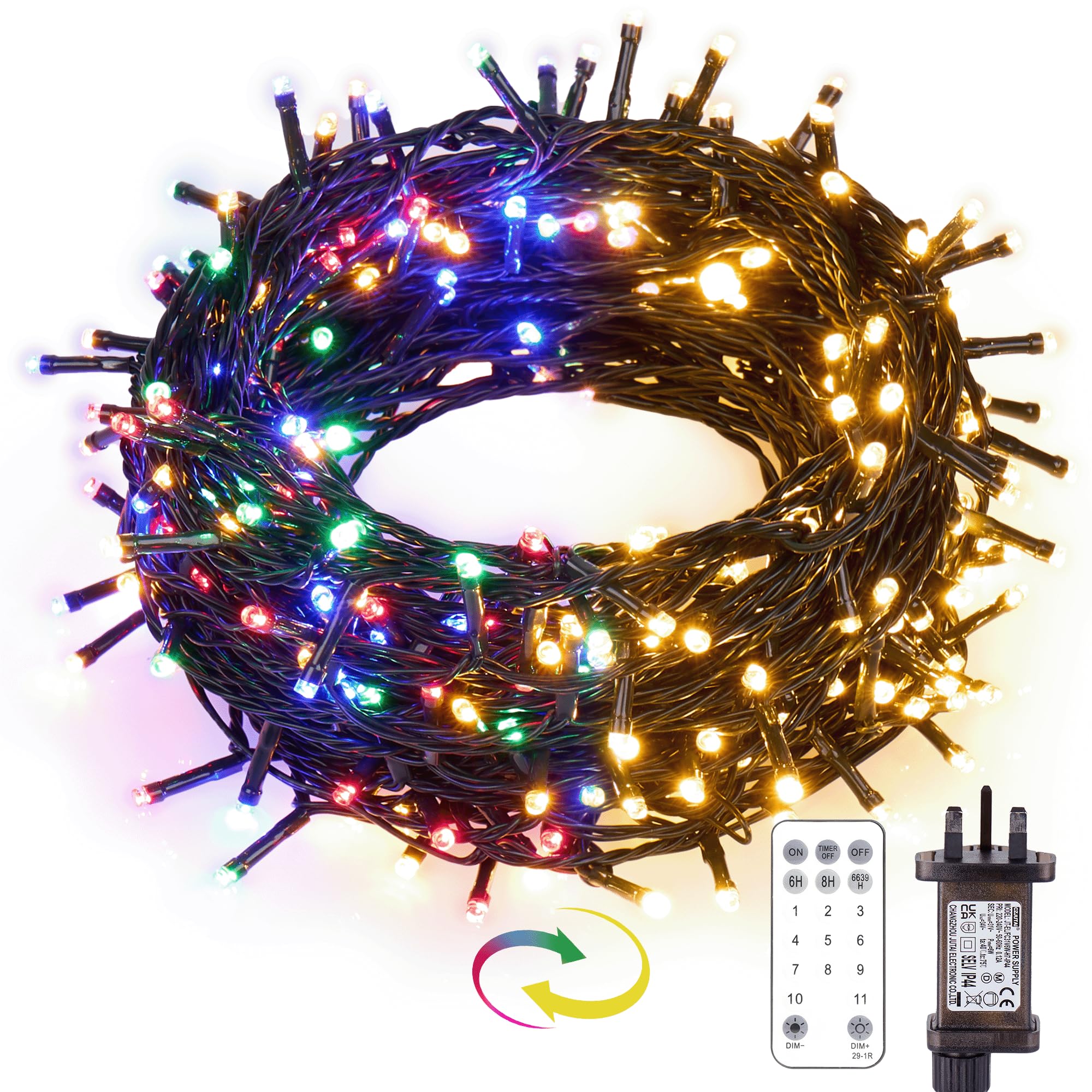Twinkle Star Christmas Tree Lights Indoor Warm White & Multicoloured, 30m 300 LED Christmas Lights Outdoor Waterproof, Remote/Modes/Timer, Coloured String Lights Mains Powered for Xmas Decorations