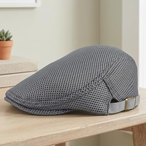 Men‘s Breathable Mesh Flat Cap, Lightweight Adjustable Ivy Hat, Summer Newsboy Cabbie Hat for Sun Protection