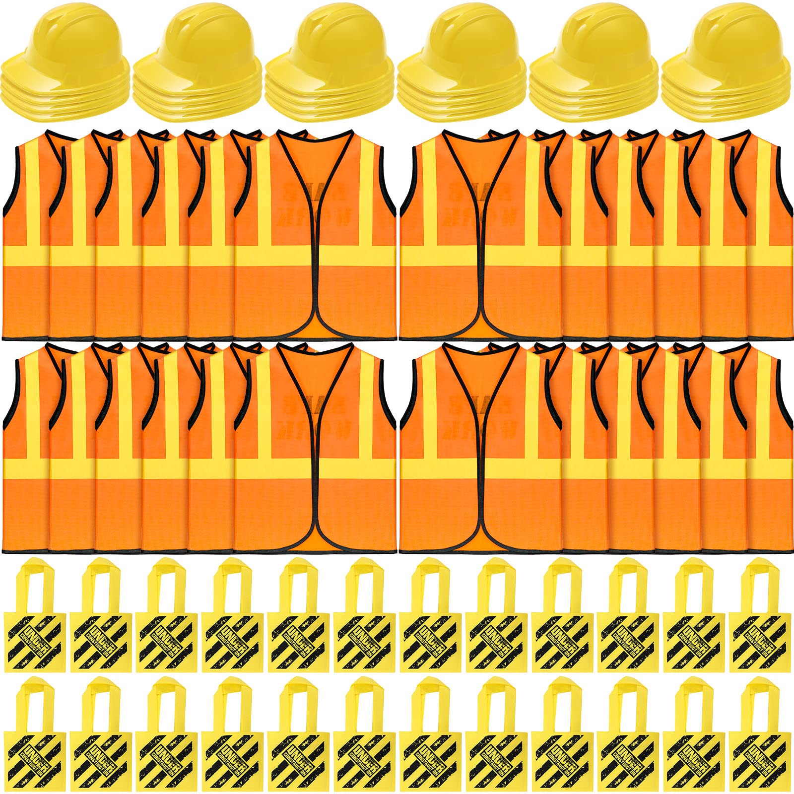 Photo 1 of 72 Pcs Construction Vest for Kids Construction Dressing up Supplies Including 24 Vests 24 Construction Hats and 24 Construction Tote Bags, Birthday Favor Costume for Birthday Party Costume Party
