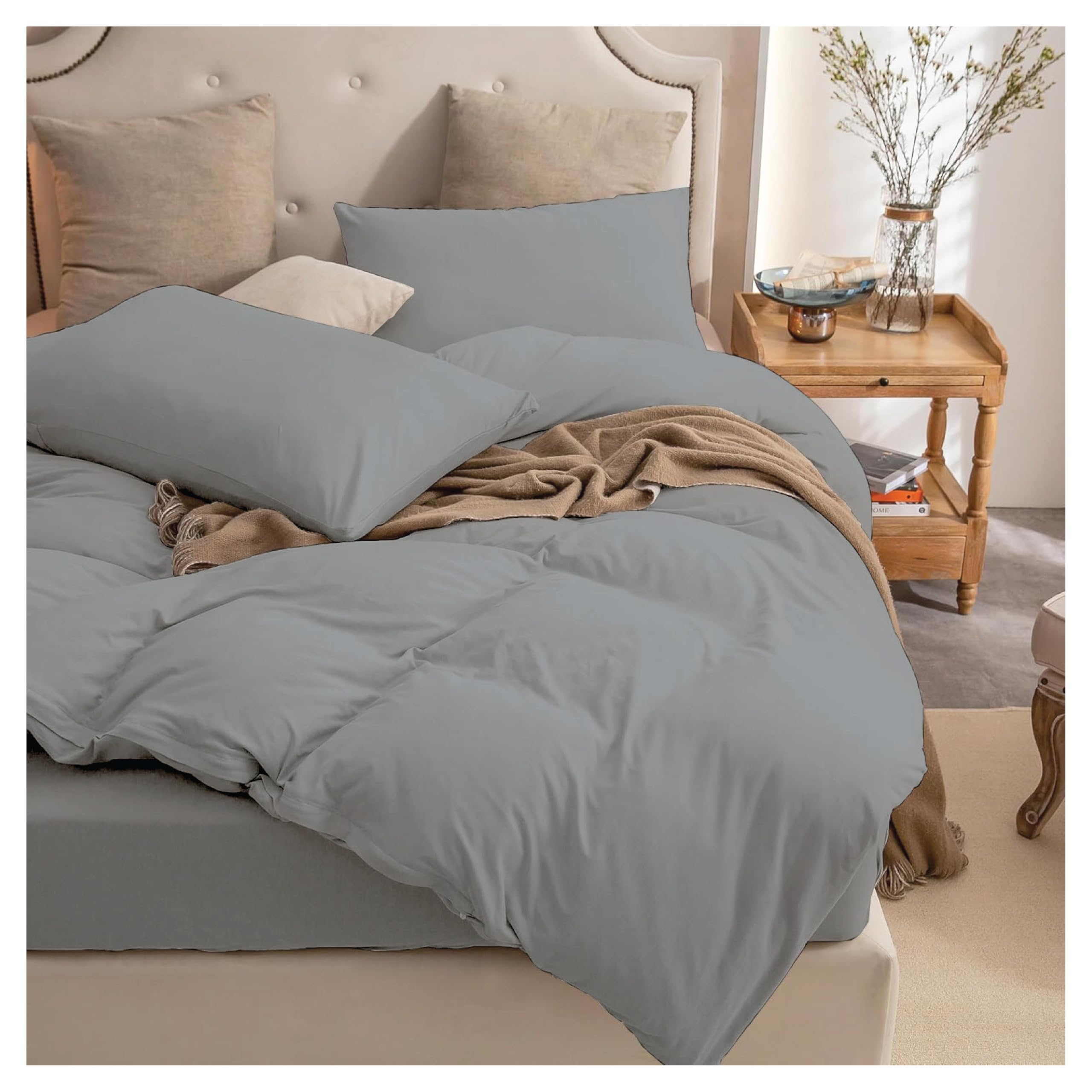 Ev Dekor® Duvet Cover Sets Silver | Grey - Soft Microfibre Polyester Single Duvet Cover with Pillow cases - Bedding Quilt Cover Set (Light Grey-Single)