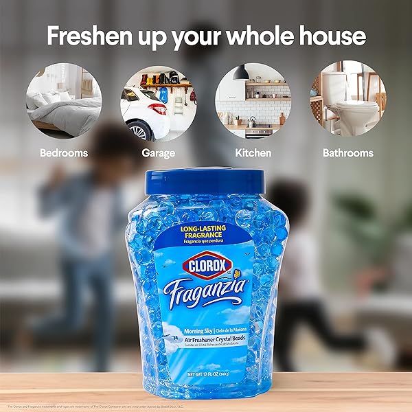 CLOROX FRAGANZIA CRYSTAL BEADS AIR FRESHENER VALUE PACK | LONG-LASTING AIR FRESHENER BEADS | GEL BEADS AIR FRESHENER IN MORNING SKY SCENT FOR HOME, BATHROOM, OR CAR 12 OZ TWIN PACK (24 OZ TOTAL)