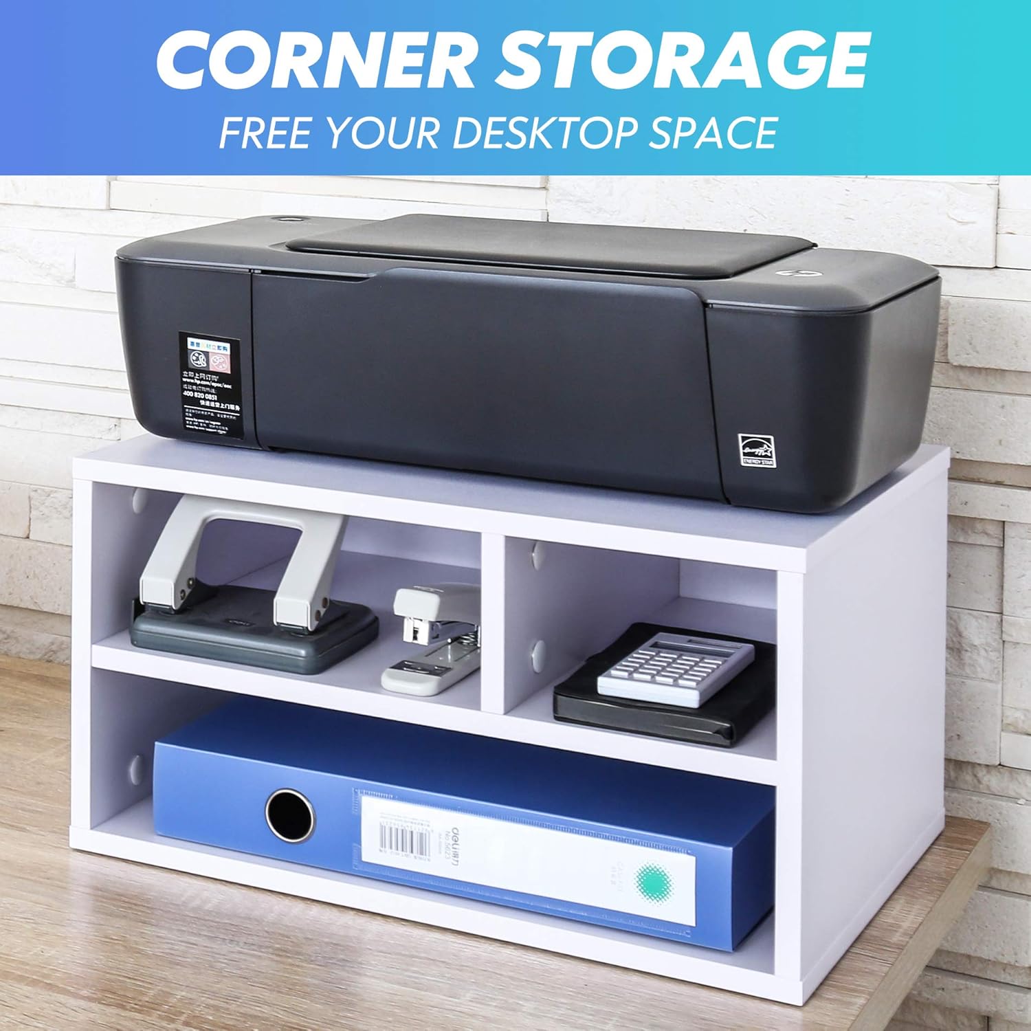 FITUEYES Wood Printer Stands with Storage Desktop Workspace Organizers, White, FDO304005WW: Kitchen & Dining