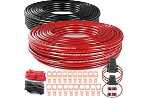 10 Gauge Wire (100ft Each - Red/Black) Copper Clad Aluminum CCA with 4 PCS 40A Fuse Holder,20PCS Lugs Terminal Connectors and