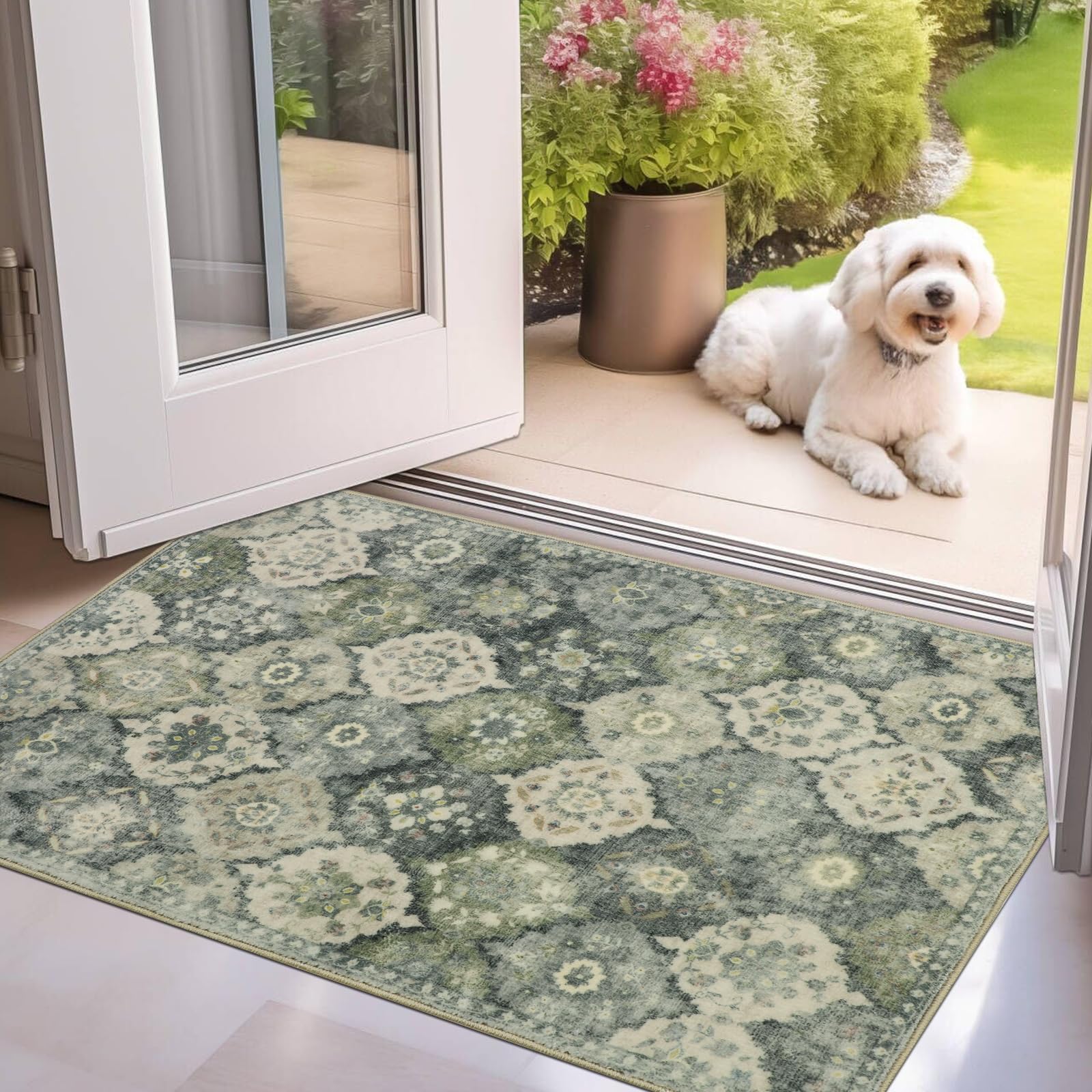 Cekene Door Mats Indoor Outdoor 60x90cm Washable Non-slip Doormat Inside Welcome Entrance Mats Absorbent Dirt Resist Low Pile Entrance Rug for Entryway Front Back Door Grey