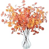 SITUMEIZI 6 Pcs Thanksgiving Decoraitons Fall Stems Eucalyptus Artificial Flowers with Eucalyptus Leaves Autumn Decor for Office and Home Fall Halloween Table Centerpiece Floral Arrangement Decor