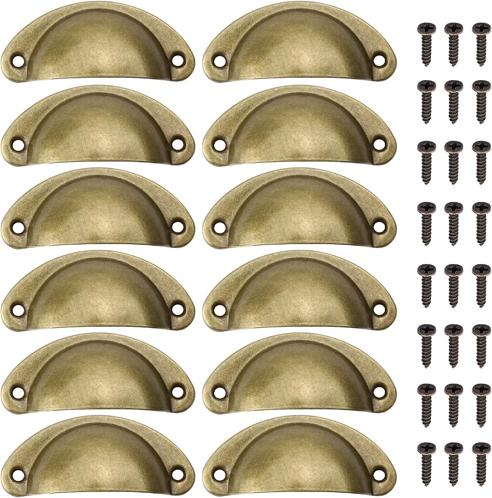 Juibao 12x Vintage Shell Cup Pull Handles Gold Bronze Retro Metal Cabinet