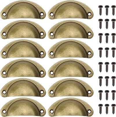 Juibao 12x Vintage Shell Cup Pull Handles Gold Bronze Retro Metal Cabinet