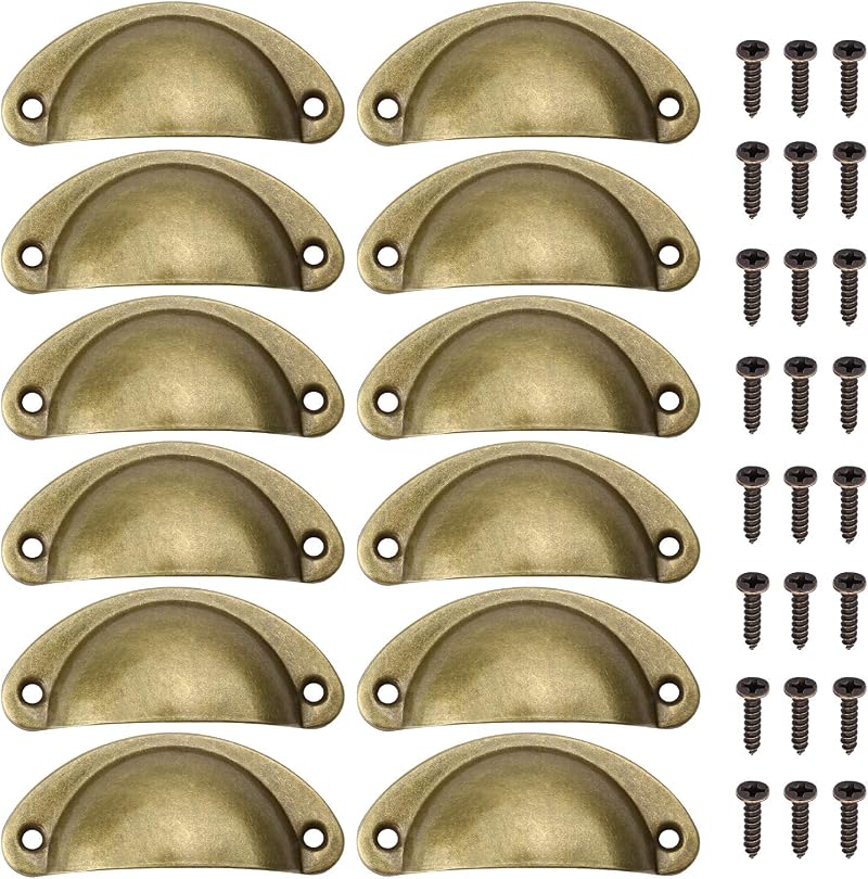 Juibao 12x Vintage Shell Cup Pull Handles Gold Bronze Retro Metal Cabinet