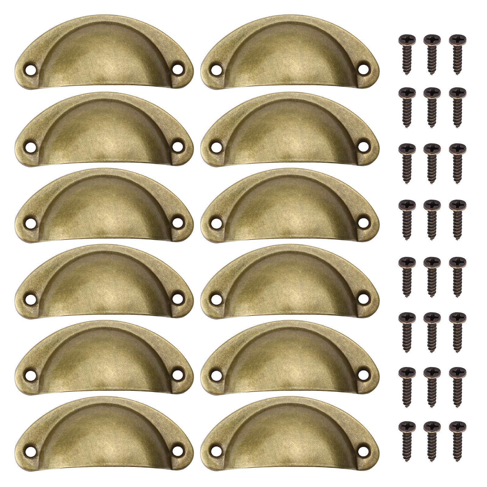 Juibao 12 x Vintage Shell Cup Pull Handles, Retro Metal Half Moon Closet Knob for Kitchen Cupboard Cabinet Furniture Door Drawer Knobs, Gold Vintage Bronze