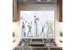 DAIFURONGE Tempered Glass Backsplash For Kitchen Behind Stove,Flower Bottle Stove Back Top Cover,Easy to Clean Glass Splashback, Sink Cover Splash Guard,Home Kitchen Wall Decor (30"x24"(76.2x60.96cm))