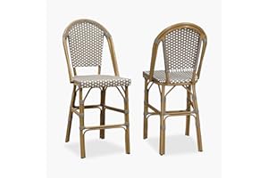 PURPLE LEAF French Counter Height Bar Stool Set of 2 25" Bamboo Print Finish Patio Bar Chairs with Back Rattan Bar Chairs French Bistro Set for Kitchen Outdoor Counter Stool Grey