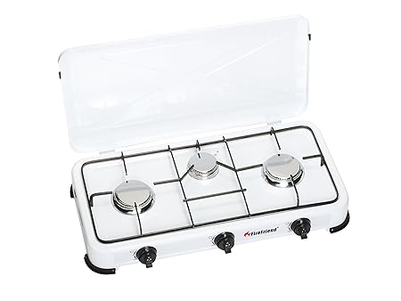 FireFriend KO-6383 Gas-Campingkocher – 3 Brenner – 2 x 1500 Watt und 1 x 1000 Watt – Weiß