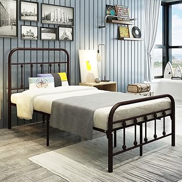 Amazon Com Dumee Metal Bed Frame Twin Size With Headboard And