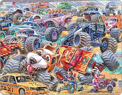 Larsen PG5 Monster Trucks Race 35 Piece Jigsaw Puzzle with Tray & Frame