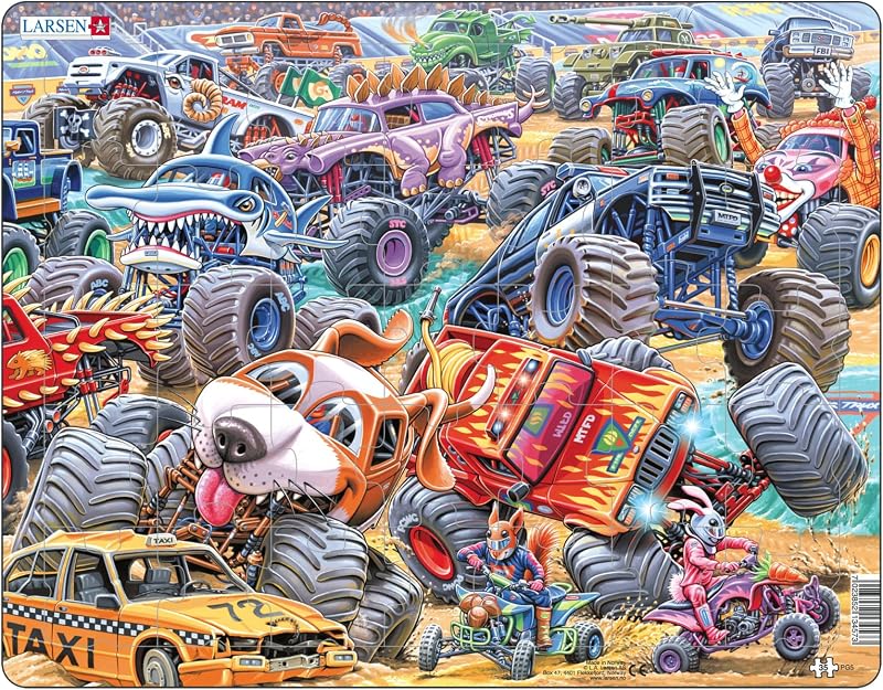 Larsen PG5 Monster Trucks Race 35 Piece Jigsaw Puzzle with Tray & Frame