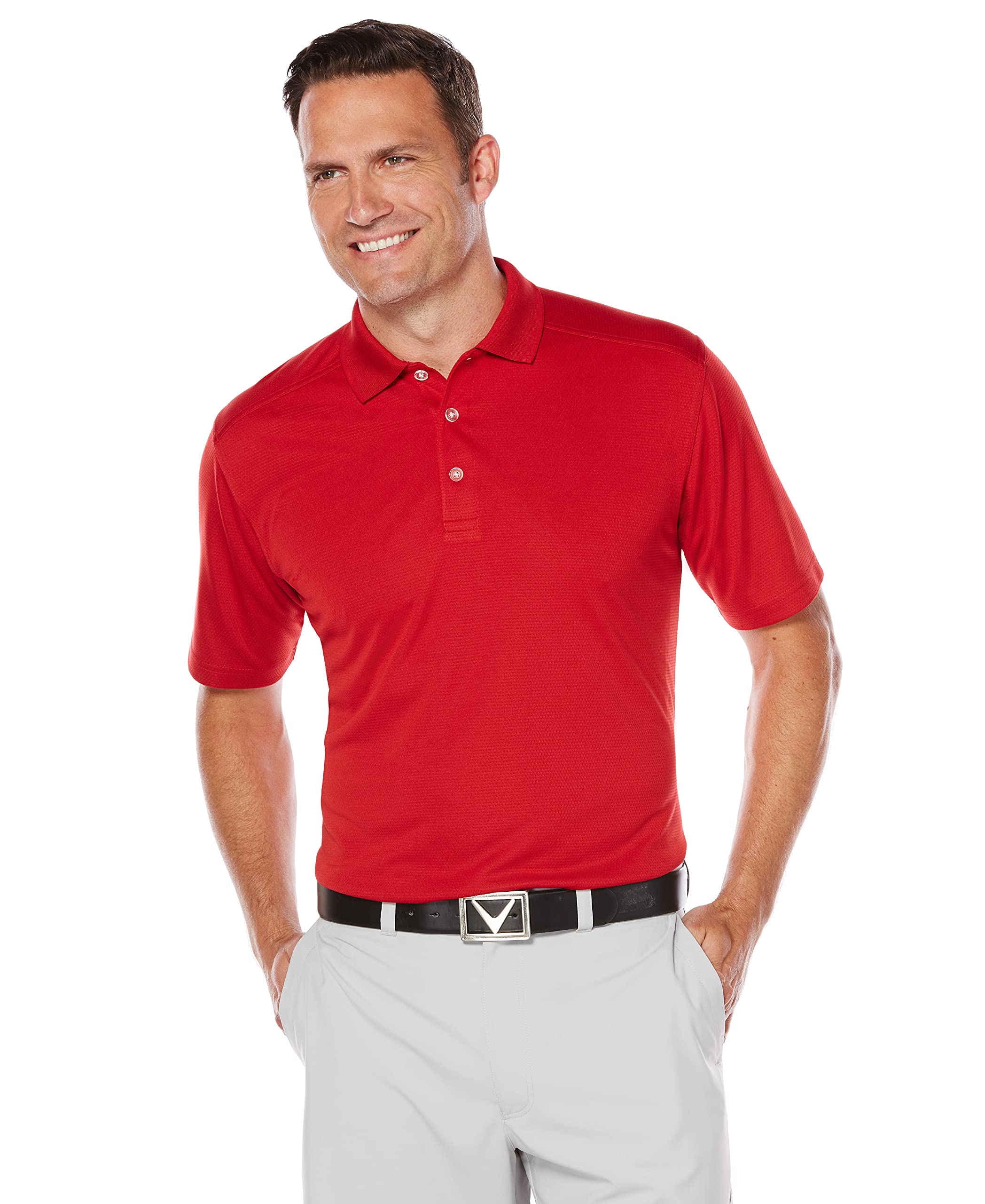 Callaway Men’s Regular Short Sleeve Core Performance Stretch Golf Polo, Sun Protection, Moisture-Wicking (Available in Big & Tall), Chili Pepper, Large