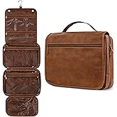 PAVILIA Hanging Toiletry Bag Women Men, Foldable Cosmetic Organizer Travel Bag, Water Resistant Makeup Bag Toiletries, Large Travel Essentials Kit (Brown)