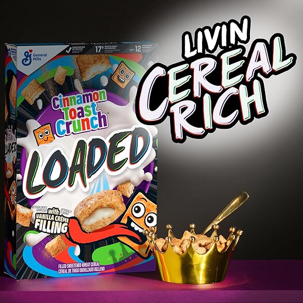 CINNAMON TOAST CRUNCH LOADED CEREAL, CINNAMON SUGAR CEREAL WITH ARTIFICIALLY FLAVORED VANILLA CRÈME FILLING, MADE WITH WHOLE GRAIN, LARGE SIZE, 13 OZ
