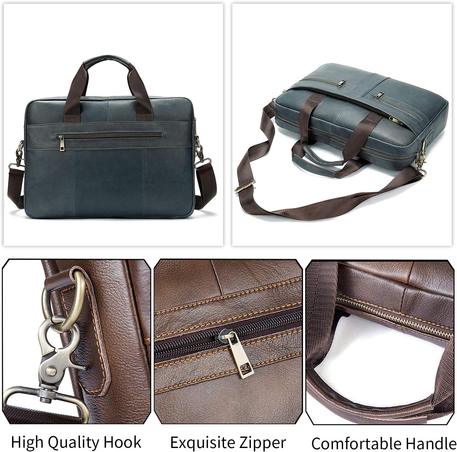 FANDARE Mens Briefcase 12.9 inch Laptop Shoulder Satchel Crossbody Bag Genuine Leather Handbag Waterproof Messenger Sack for Travel Business Brown - Image 5