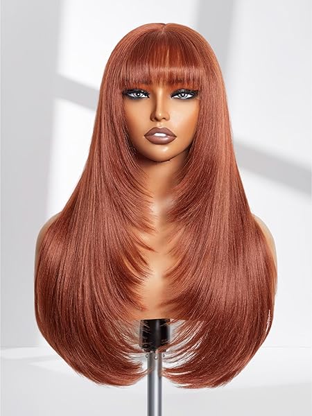 GORGIUS COPPER RED WIG WITH BANGS 24 INCH...