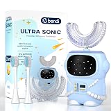 Bendi Kids U-Shaped Electric Toothbrush Ages 2-7 – 360° Mouthguard Design with Memory, 5 Brushing Modes & Multiple Heads Soft Silicone Auto Toothbrush for Toddlers & Children – Travel-Friendly (Blue)
