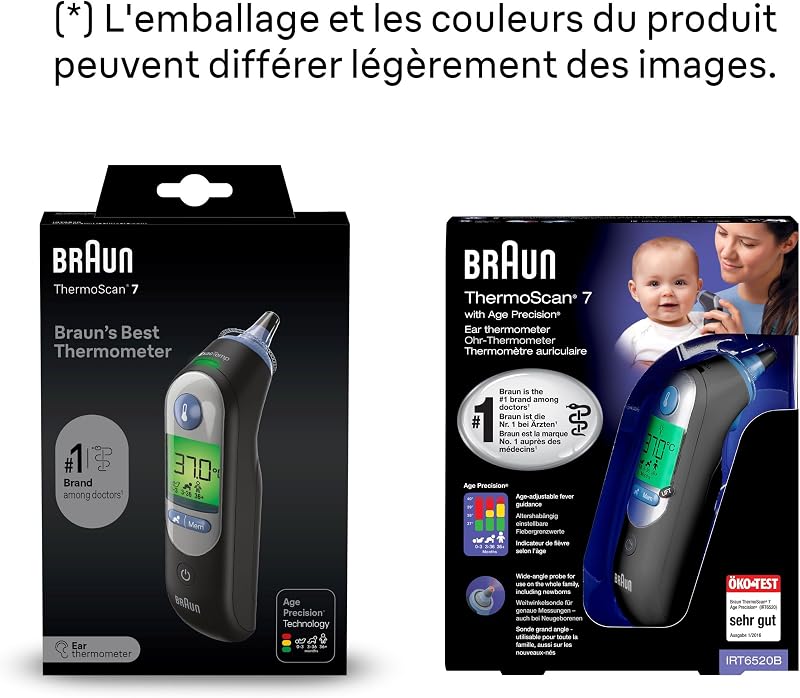 ThermoScan 7 Thermomètre auriculaire | Technologie Age Precision | Affichage numérique avec code couleur | Convient aux bébés et aux nourrissons | Marque #1 auprès des médecins(1)